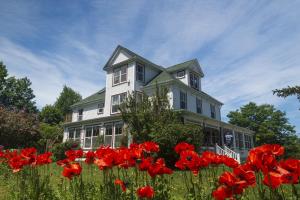 a house with red flowers in front of it at Harbourview Inn in Smiths Cove
