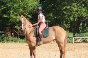 a young girl riding on the back of a horse at Tiny house - Bus insolite - avec Escape Game in Mignaloux-Beauvoir +15 photos