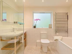 a bathroom with a toilet and a sink and a window at 3 Bed in Brockenhurst oc-47431 in Beaulieu +21 photos