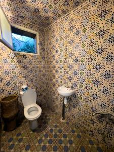 a bathroom with a toilet and a sink at Chambres et table d'hôtes Caracalla in Douar Doukkara