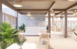 a rendering of a restaurant with tables and chairs at Ekavi Hotel in Sfakaki