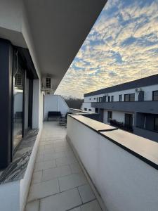 a view from the balcony of a building at Arya Thermalis in Baile Felix