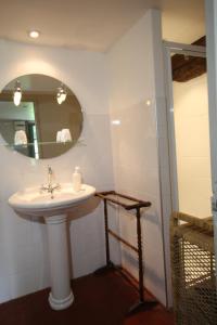 a bathroom with a sink and a mirror at La Chaumière aux Faisans in Ablon