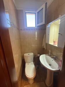 a bathroom with a toilet and a sink at Nadya Holiday Home in Karianí +39 photos