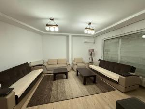 a living room with couches and chairs and a table at Rental House in Mitrovica