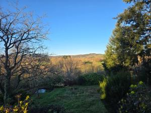 a view of a garden with trees and a field at Edelweiss in Moux-en-Morvan