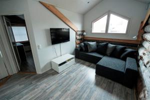 a living room with a couch and a flat screen tv at Runoilevi B3 Visit Levi in Sirkka