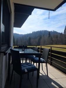 a patio with a table and chairs on a porch at EDGE of FOREST in Titisee-Neustadt