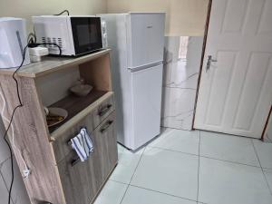 a kitchen with a white refrigerator and a microwave at Sweetwaters Guest House in Estcourt