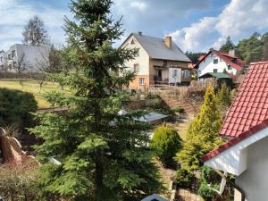 a christmas tree in the yard of a house at Romeo i Julia in Łagów