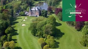 an aerial view of a house on a golf course at Hoeve Gensters in Oudenaarde