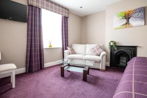 ein Wohnzimmer mit Sofa und Kamin in der Unterkunft Cherry Tree in Horbury