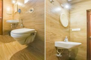 two pictures of a bathroom with a toilet and a sink at Super Hotel O Dabolim Near Goa International Airport in Goa