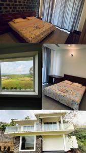 a group of four pictures of a bedroom with a window at Horizon house in Vagamon