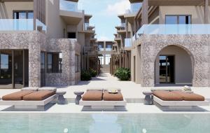 a villa with a swimming pool with two beds at Ekavi Hotel in Sfakaki