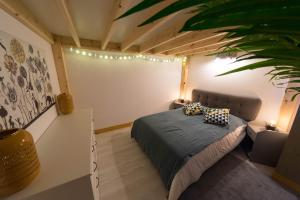 a bedroom with a bed with pillows on it at AppartUnique - Chez Helder - Standing, Calme & Design in Vichy