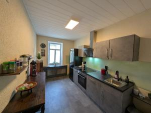 a kitchen with a sink and a counter top at Komfortzimmer Waldheim in Waldheim