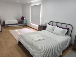 ein Schlafzimmer mit einem Bett, auf dem zwei Handtücher liegen in der Unterkunft Chez Daniela in Cerva