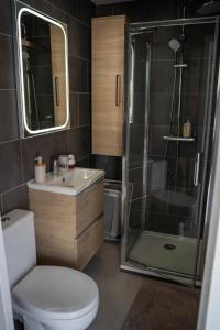 a bathroom with a toilet sink and a shower at Villa Champan in La Ciotat