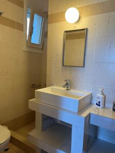 a bathroom with a white sink and a mirror at Phoenix Cosy Home L in Livadi