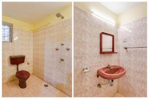 two pictures of a bathroom with a sink and a toilet at Super Collection O Calangute in Goa