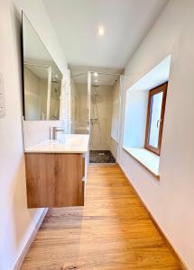 a bathroom with a sink and a mirror at Gîte d'Eléonore in Rupt-sur-Moselle +22 photos