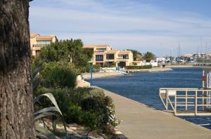 a view of a river with houses and condos at Studio dans Marina avec piscine in Saint-Cyprien-Plage