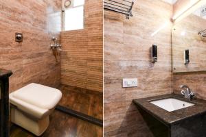 two pictures of a bathroom with a toilet and a sink at Super Collection O Bisarjan Ghat Formerly Eden Rocks in Kolkata