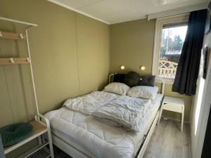 a small bed in a room with a window at Veluwse Vlucht in Putten