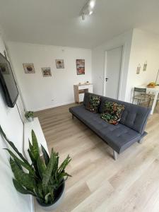 a living room with a couch and a plant at The Lemon Tree Villa in Charneca