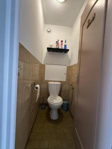 a bathroom with a toilet and a shelf on the wall at Casa LynaeL Saint Roch in Nice