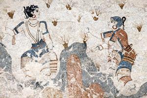 a mosaic of a woman and a man at Yposkafo Suites - Private Studio - Santorini in Fira