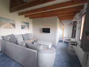 a living room with a couch and a tv at Gîte du Trempal in Audruicq