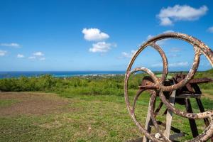 a rusty metal hoops on a bench overlooking the ocean at Villa O'Bed in Grand-Bourg +18 photos