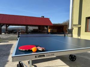 a ping pong table with a racket and a ball on it at Casa David 13D in Nimăeşti