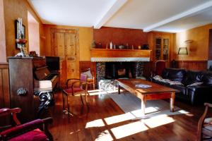 a living room with a couch and a fireplace at Le Poujastou in Juzet-de-Luchon