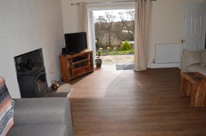 a living room with a couch and a television and a fireplace at Number 2 in Montrose
