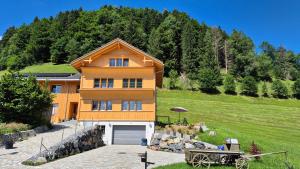 a house on a hill with a green field at Chesa Clavazzin in Brunnadern