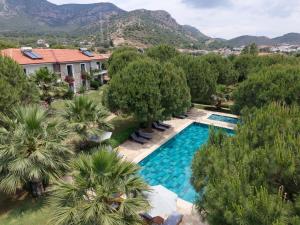 an aerial view of a villa with a swimming pool and trees at Casa Elia Datça in Emecik
