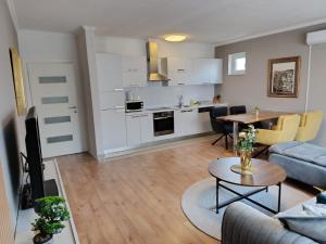 a living room with a couch and a table at Elite Apartment Jasmina in Bihać