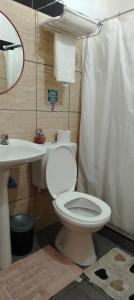 a bathroom with a toilet and a sink at Hotel AEROPUERTO Jujuy in Perico