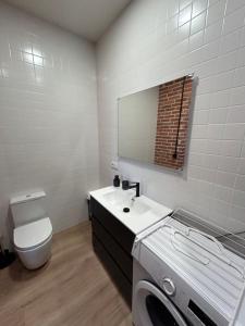 a bathroom with a toilet and a sink and a washing machine at Apartamentos Bajo La Viga con Piscina in Salamanca +29 photos