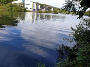 a large body of water with buildings in the background at Ferienhaus 52 in Kirchheim