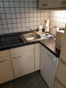 a kitchen with a sink and a counter top at Ferienhaus 52 in Kirchheim +3 photos