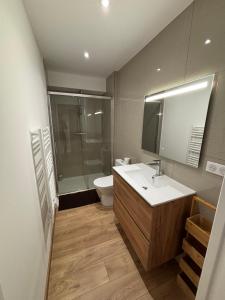 a bathroom with a sink and a shower and a toilet at Appartement Ajaccio T3 in Ajaccio