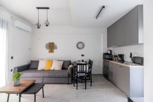 a kitchen and a living room with a couch and a table at AORA Asites Mountain View in Kato Asites