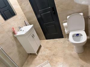 a bathroom with a white toilet and a sink at La Casa de Nido-Cozy Studio in Veszprémfajsz