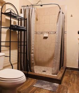 ein Badezimmer mit Dusche und Toilette in der Unterkunft Casa Mayaka in La Paz + 21 Fotos