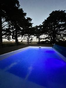 a large blue pool with trees in the background at NuestroSueño in Villa Serrana