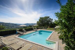 a swimming pool with chaise lounge chairs next to at Agriturismo La Coccinella in Valfabbrica
